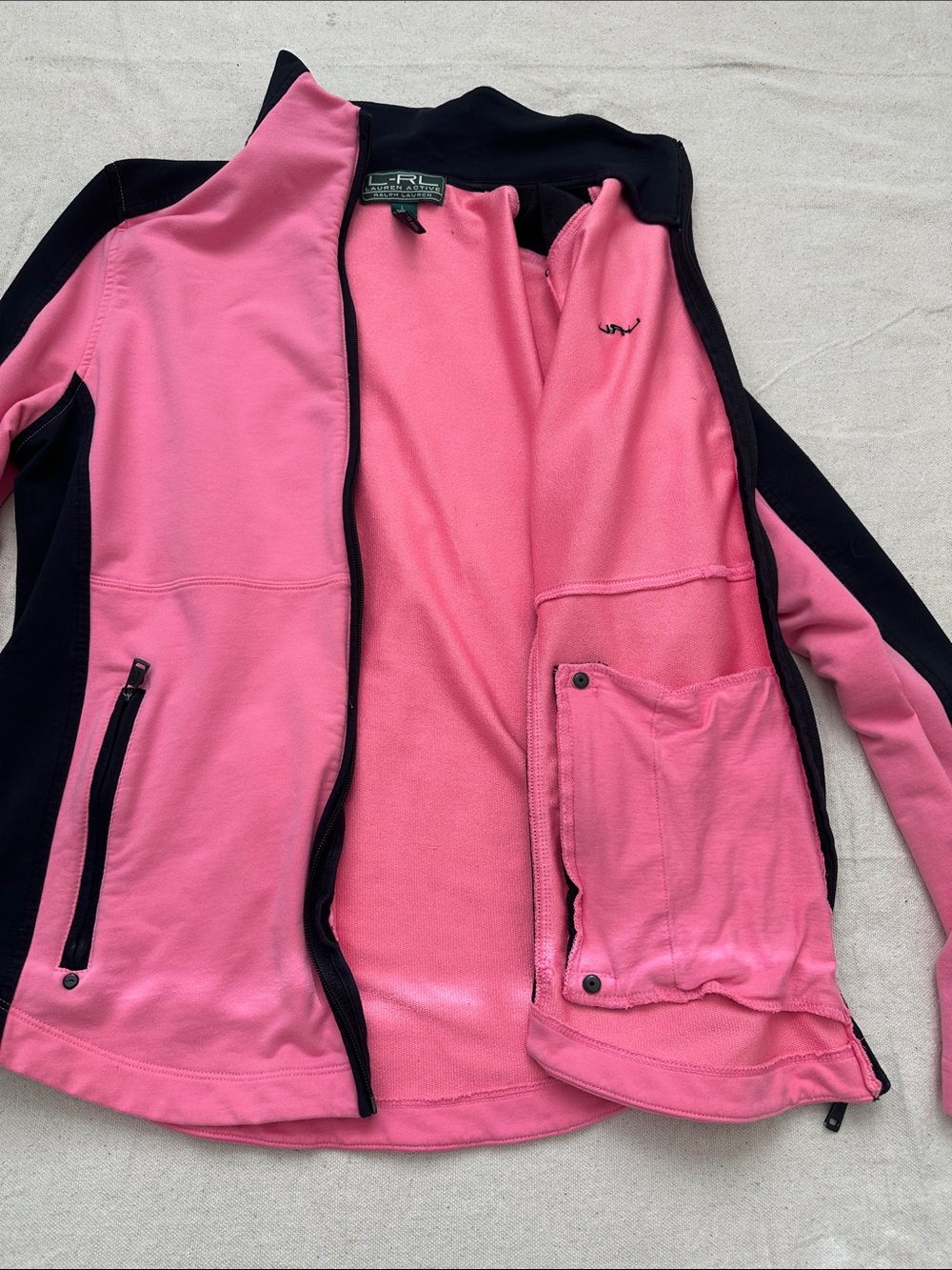 Lauren Active Ralph Lauren Pink & Black Full-Zip Long Sleeve Sweatshirt Size L - Picture 8 of 9
